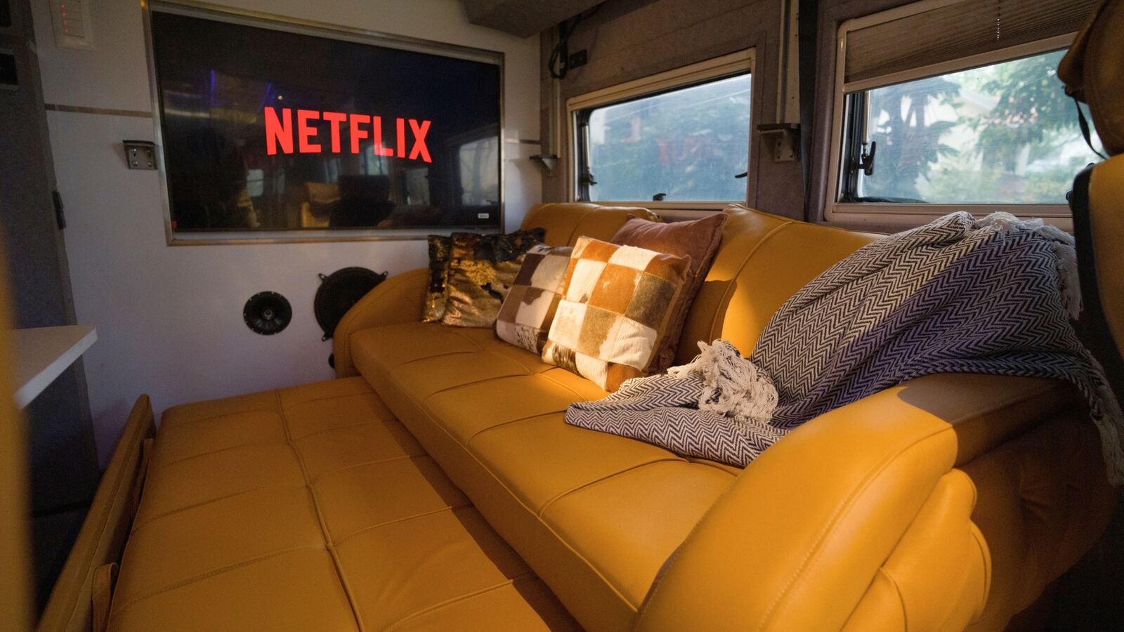 Ratha Black Caravan interior — luxury campervan for rent in Bangalore