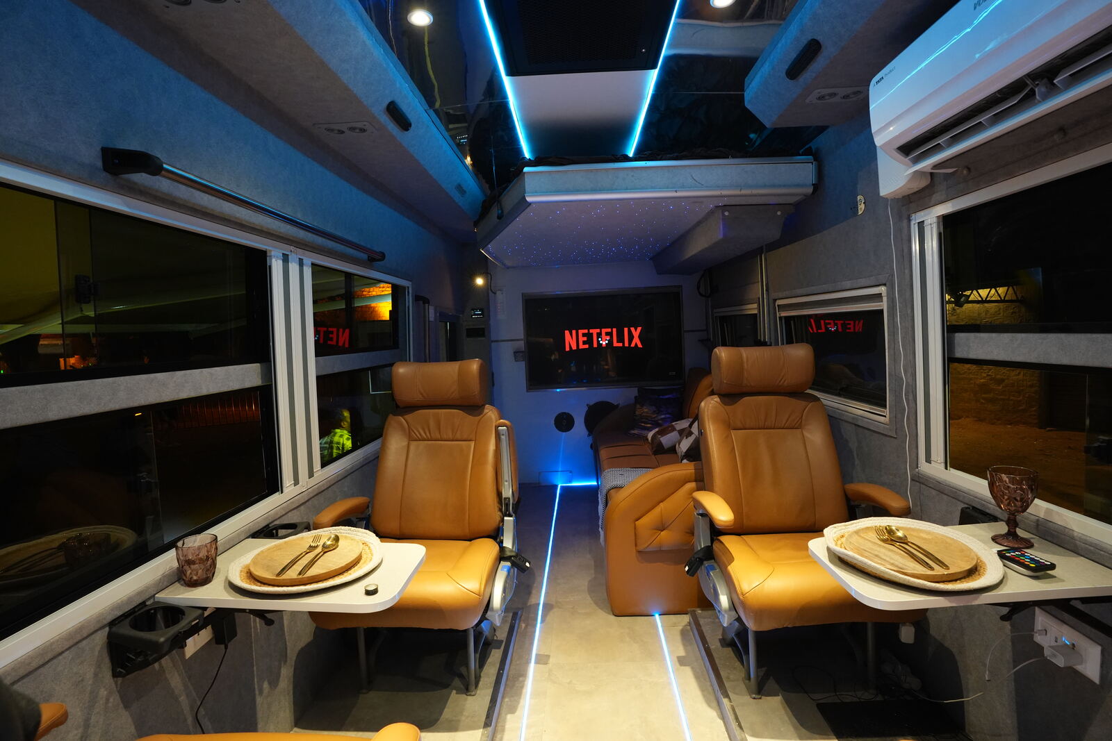 White Caravan interior lounge